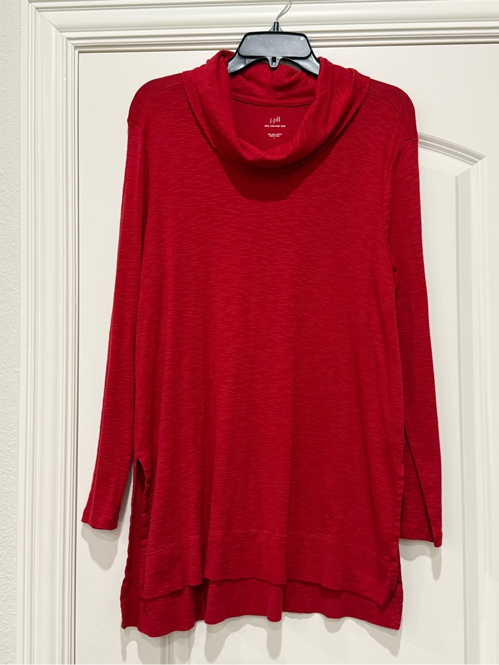 J Jill Red Cowl Neck Tunic Top Sweater 100% Pima Cotton Large